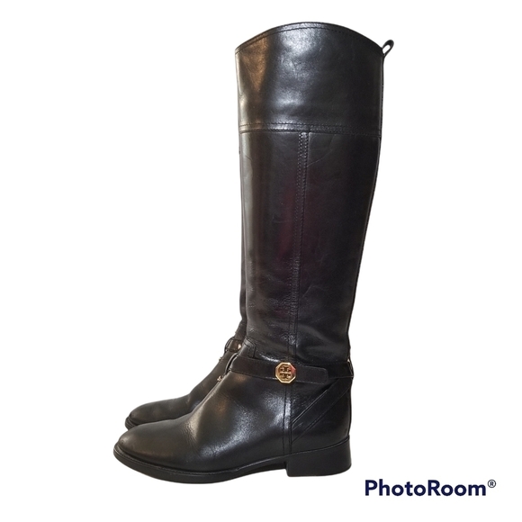 TORY BURCH Brita Tall Black Leather Riding Boots size 5.5 - Picture 3 of 16